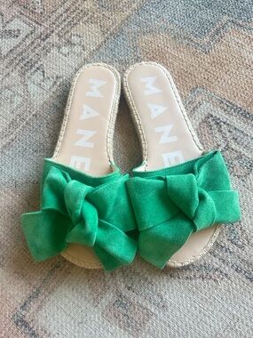 NWOT Manebi Suede Bow Jute Sandals